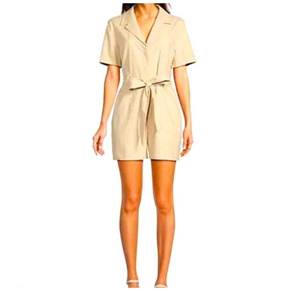Alex Marie Khaki Linen Blend Tie Waist Romper Size 4 Minimalist Utility Biege